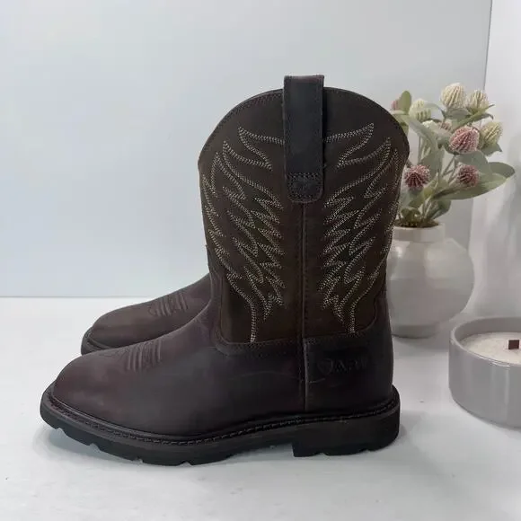 Ariat Groundbreaker Wide Square Toe Work Boots Mid Calf Brown Mens Size 7EE NEW - Picture 1 of 9